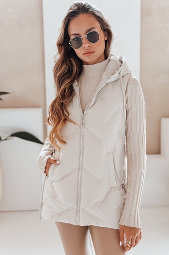 Kamizelka damska pikowana z kapturem biała Dstreet TY5108