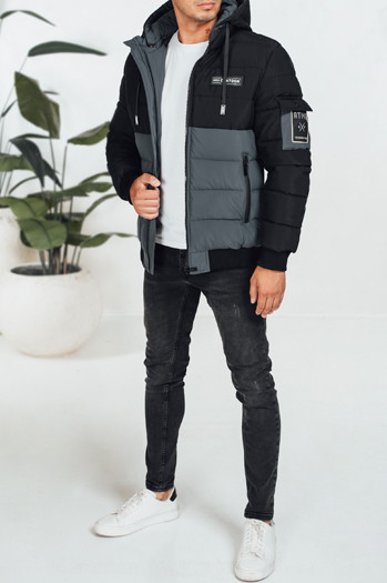 Kurtka męska zimowa z kapturem czarno-szara Dstreet TX5049