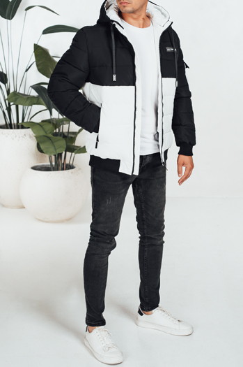 Kurtka męska zimowa z kapturem czarno-biała Dstreet TX5050