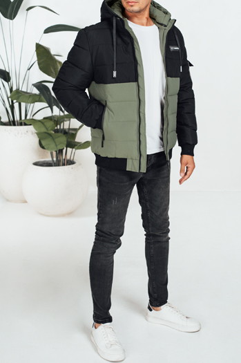 Kurtka męska zimowa z kapturem czarno-zielona Dstreet TX5051