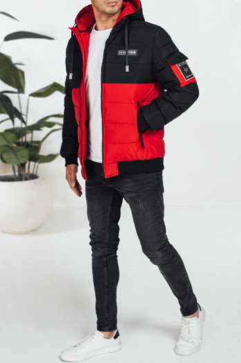 Kurtka męska zimowa z kapturem czarno-czerwona Dstreet TX5052