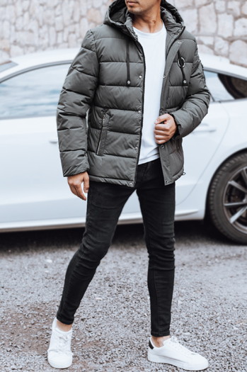 Kurtka męska zimowa pikowana z kapturem grafitowa Dstreet TX5053