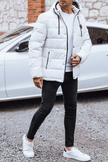 Kurtka męska zimowa pikowana z kapturem biała Dstreet TX5056