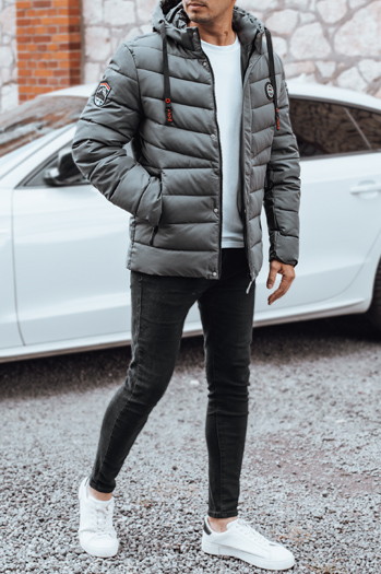 Kurtka męska zimowa pikowana z kapturem grafitowa Dstreet TX5057