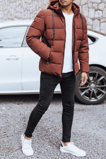 Kurtka męska zimowa pikowana z kapturem ceglasta Dstreet TX5062