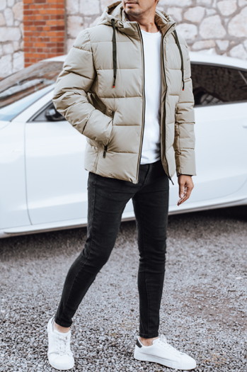 Kurtka męska zimowa pikowana z kapturem jasnobeżowa Dstreet TX5063
