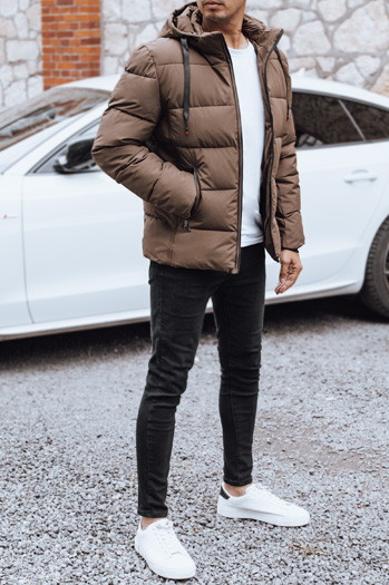 Kurtka męska zimowa pikowana z kapturem brązowa Dstreet TX5064
