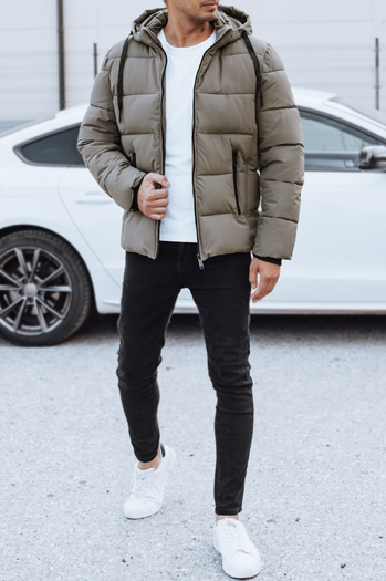 Kurtka męska zimowa pikowana z kapturem beżowa Dstreet TX5065