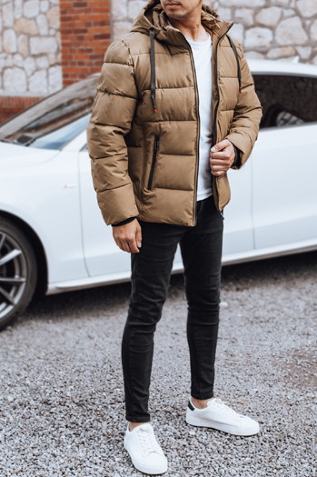 Kurtka męska zimowa pikowana z kapturem kamelowa Dstreet TX5067