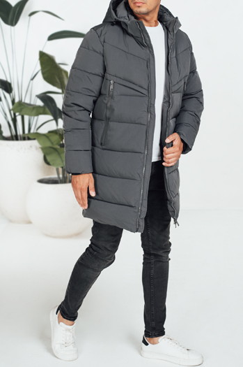 Kurtka męska zimowa z kapturem ciemnoszara pikowana TX5071