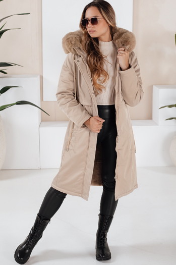 Kurtka zimowa damska parka z futerkiem beżowa Dstreet TY5112