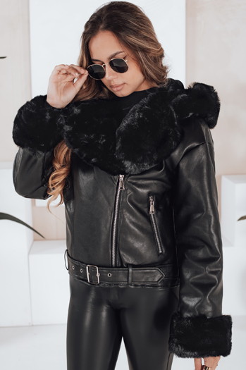 Kurtka damska ramoneska skórzana z futerkiem czarna Dstreet TY5119