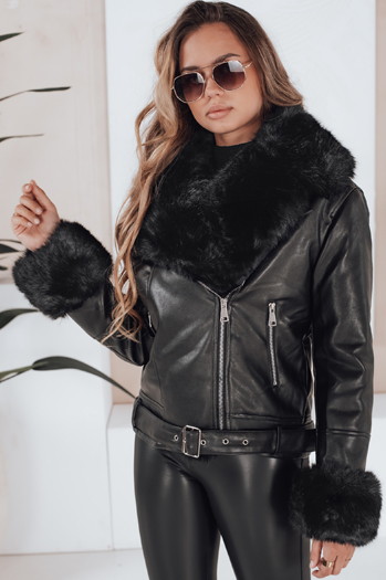 Kurtka zimowa damska ramoneska z futerkiem czarna Dstreet TY5121 