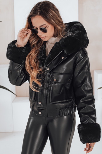 Kurtka skórzana damska z futerkiem czarna Dstreet TY5128