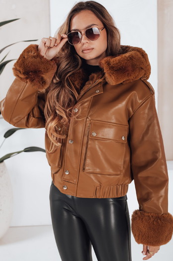 Kurtka skórzana damska z futerkiem brązowa Dstreet TY5129