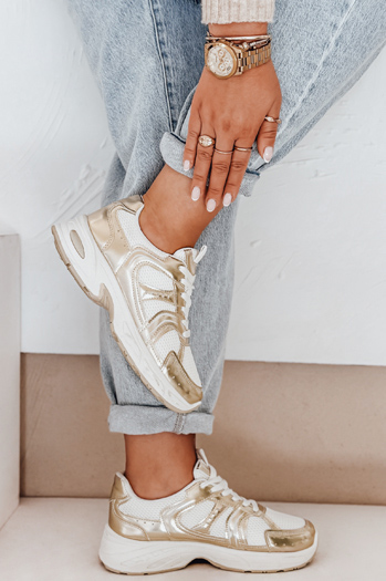 Sneakersy damskie na płaskiej podeszwie GLISSWALK złote Dstreet ZY1002