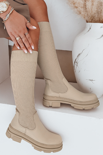 Kozaki damskie skarpetkowe beżowe Dstreet ZY1012