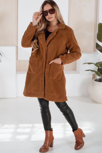 Płaszcz zimowy damski teddy futrzany brązowy Dstreet NY0752