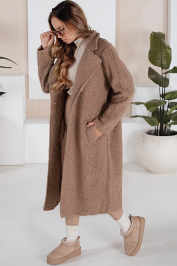 Długi płaszcz damski typu baranek beżowy Dstreet NY0753