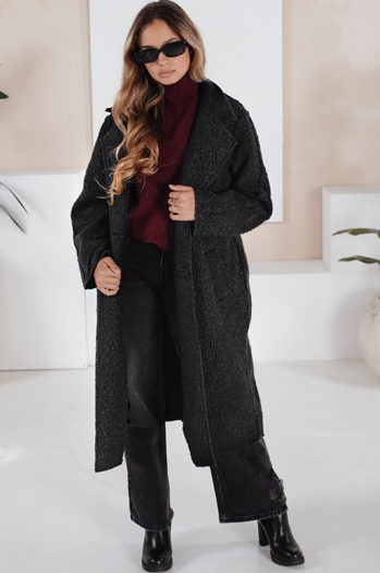 Długi płaszcz damski typu baranek czarny Dstreet NY0754
