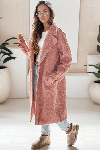 Długi płaszcz damski typu baranek różowy Dstreet NY0755