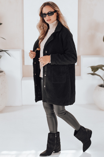 Płaszcz damski teddy futrzany czarny Dstreet NY0756