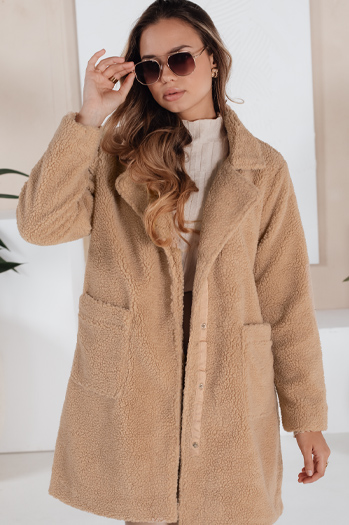 Płaszcz zimowy damski teddy futrzany beżowy Dstreet NY0757