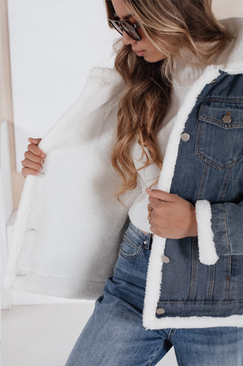 Kurtka zimowa damska jeansowa z kożuchem niebieska Dstreet TY5172