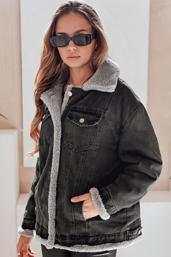 Kurtka zimowa damska jeansowa z kożuchem szara Dstreet TY5173