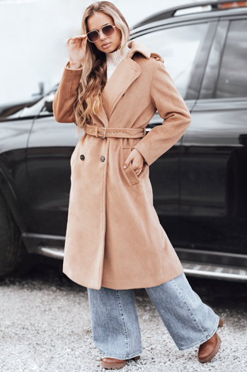 Płaszcz zimowy damski klasyczny trench kamelowy Dstreet NY0763