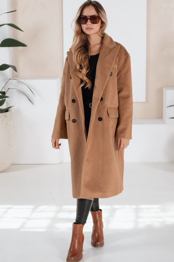 Płaszcz zimowy damski długi oversize kamelowy Dstreet NY0766