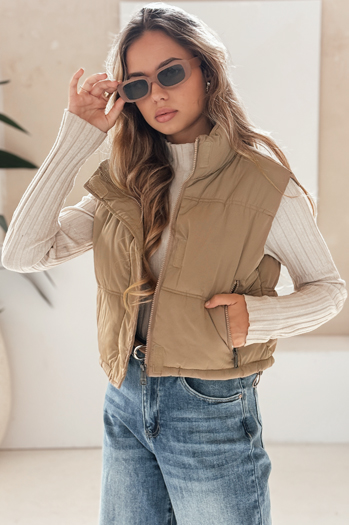 Kamizelka damska pikowana ciemnobeżowa Dstreet TY5196