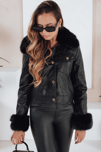 Kurtka skórzana damska ramoneska z futerkiem czarna Dstreet TY5207