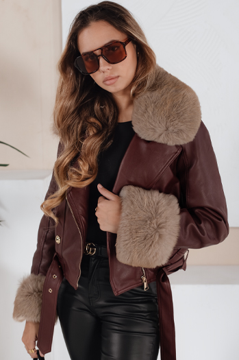 Kurtka skórzana damska z futerkiem bordowa Dstreet TY5208