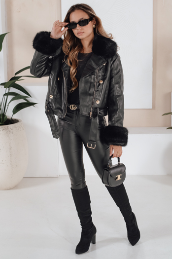Kurtka skórzana damska z futerkiem czarna Dstreet TY5209