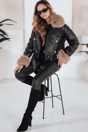Kurtka skórzana damska z futerkiem czarna Dstreet TY5210
