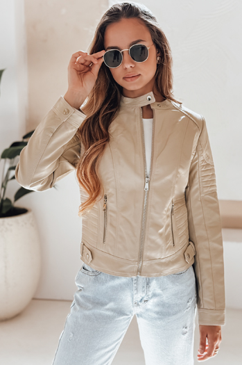 Kurtka skórzana damska ramoneska ROCKMISS beżowa Dstreet TY5215