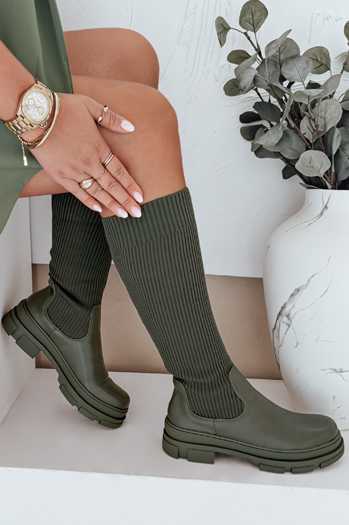 Kozaki damskie skarpetkowe zielone Dstreet ZY1013