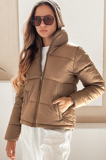 Kurtka damska zimowa pikowana LAROSE ciemnobeżowa Dstreet TY5217