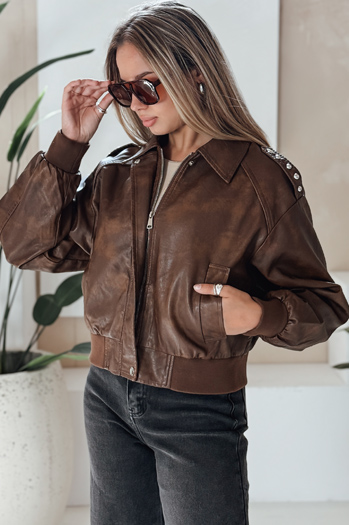 Kurtka skórzana damska bomberka brązowa Dstreet TY5219