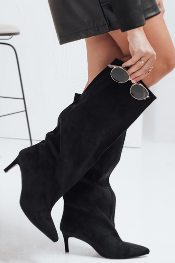 Kozaki damskie z szeroką cholewką zamszowe czarne Dstreet ZY1024