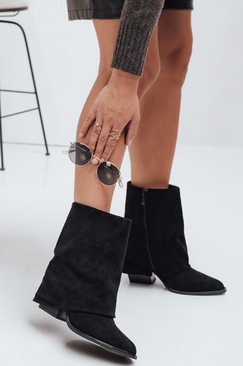 Botki damskie zamszowe z szeroką cholewką czarne Dstreet ZY1026