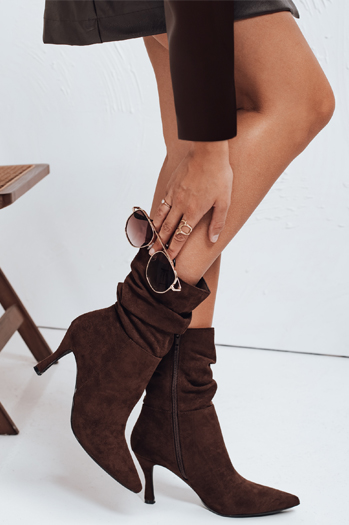 Botki na obcasie z marszczoną cholewką brązowe Dstreet ZY1040