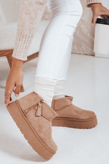 Śniegowce damskie na platformie beżowe Dstreet ZY1047