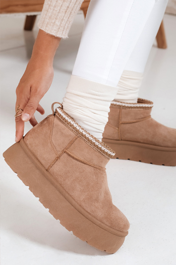 Śniegowce damskie na platformie beżowe Dstreet ZY1054