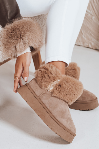 Śniegowce damskie z futerkiem beżowe Dstreet ZY1056