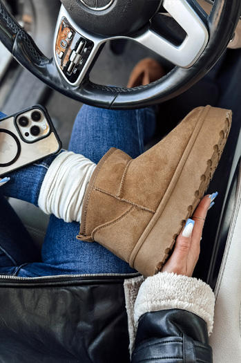 Śniegowce damskie na platformie beżowe Dstreet ZY1066