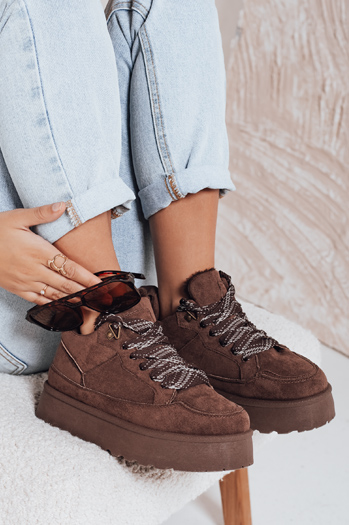 Sneakersy damskie z futerkiem na platformie brązowe Dstreet ZY1069