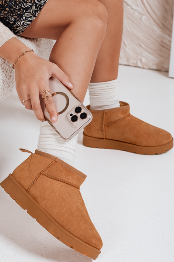 Śniegowce damskie na platformie kamelowe Dstreet ZY1074