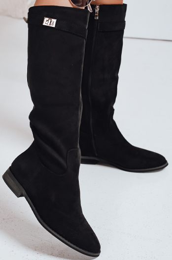 Kozaki damskie zamszowe na niskim obcasie czarne Dstreet ZY1090